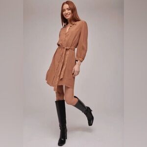 Bella Dahl Puff Sleeve Belted Shirt Dress in Caramel, Size XS, NWT